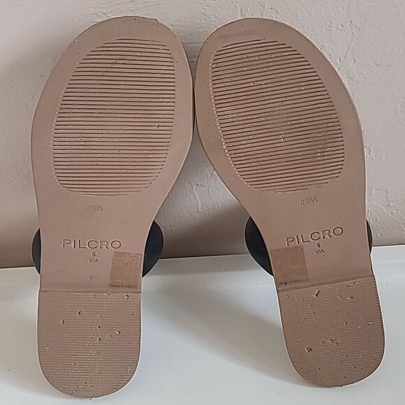 Anthropologie Pilcro Double Puff Strap Black Leather Slide Sandals Size 6 - Picture 11 of 14